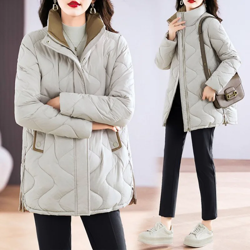 Mid-length Loose And Simple Cotton-padded Coat - Gray