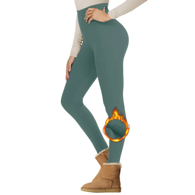 Velvet Padded Leggings High Waist Warm Hiking Workout Lady Dark Green - Shop at LoveMi