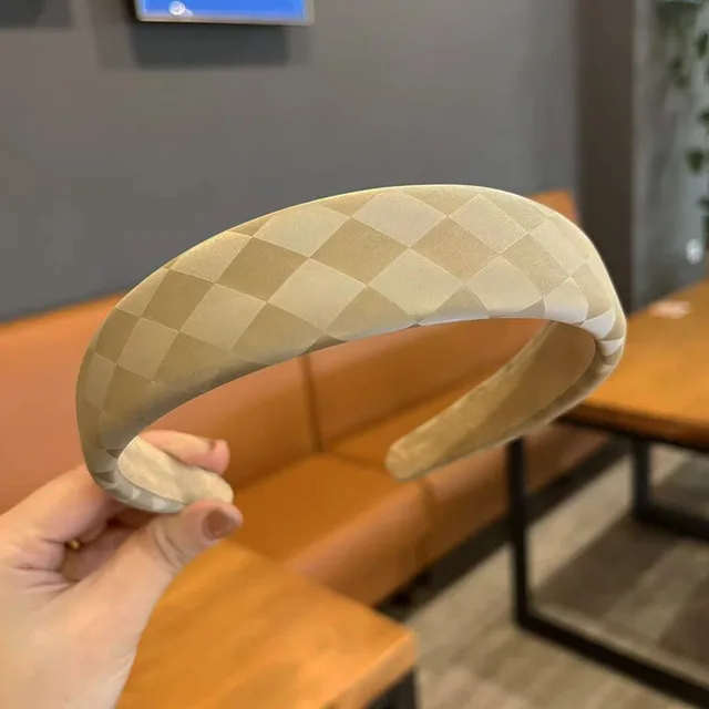 Retro Fashion Leather High Skull Top Chessboard Lattice Sponge Headband A11908 Khaki - Shop at LoveMi