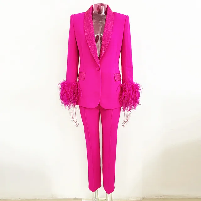 Ostrich Feather True Feathers Rhinestone Green Fruit Collar Suit Jacket Purple Suit - Shop at LoveMi