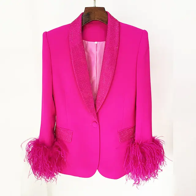 Ostrich Feather True Feathers Rhinestone Green Fruit Collar Suit Jacket Purple Top - Shop at LoveMi