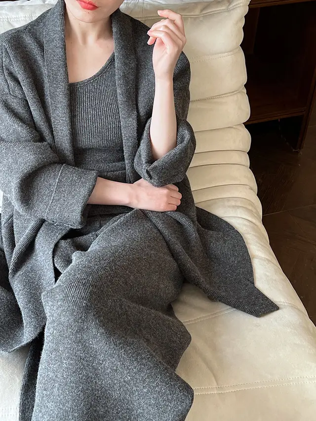 Cardigan Vest Wide Leg Pants Three piece Set Gray - Shop at LoveMi