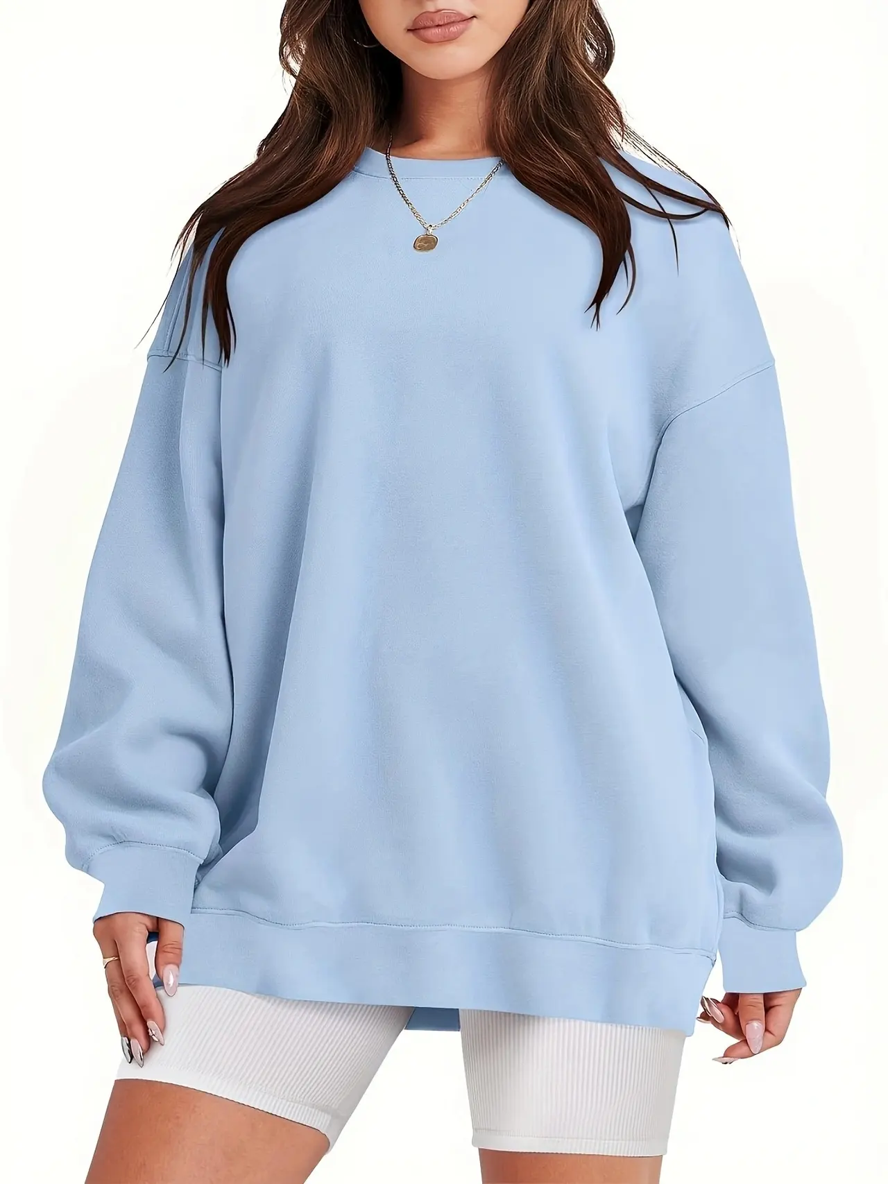 Women's Fashion Loose Sweatshirt Sweater - Light Blue