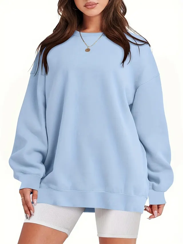 Women's Fashion Loose Sweatshirt Sweater Light Blue - Shop at LoveMi