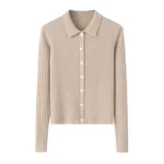 Early Autumn French Top Women's Cashmere Short Lapels Knitted Cardigan - Khaki