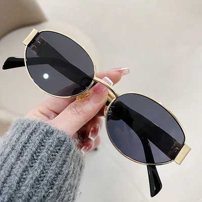 New Retro Oval Frame Glasses Gold And Gray Sheet - Shop at LoveMi