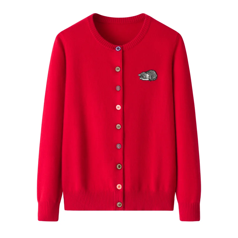 Cardigan Simple Top Soft Glutinous Solid Color Sweater Coat Red - Shop at LoveMi