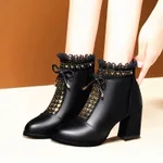 Women's Chunky Heel Fashion Round Toe High Martin Boots - Black