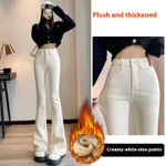 Beige Cropped Pants Velvet