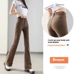 Weila Fleece Padded Jeans Female High Waist Flared Pants - Red