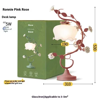 Retro Idyllic Flowers Bedroom Bedside Lamp Rose Pink Tricolor Light - Shop at LoveMi