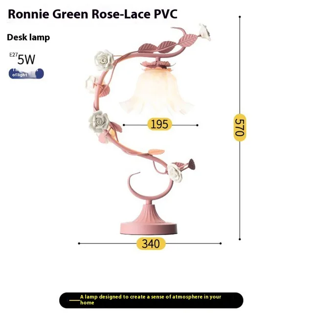 Retro Idyllic Flowers Bedroom Bedside Lamp Rose Pink - Shop at LoveMi