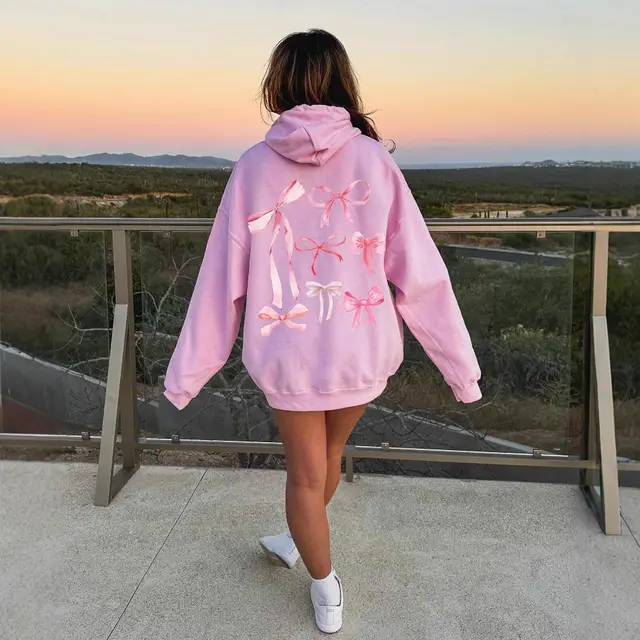 Women's Drop shoulder Sleeve Thread Hoodie Sweater Pink - Shop at LoveMi