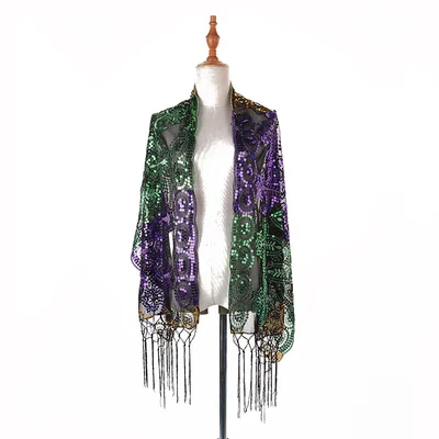 Three color Christmas Carnival Embroidered Sequins Scarf Multicolor - Shop at LoveMi