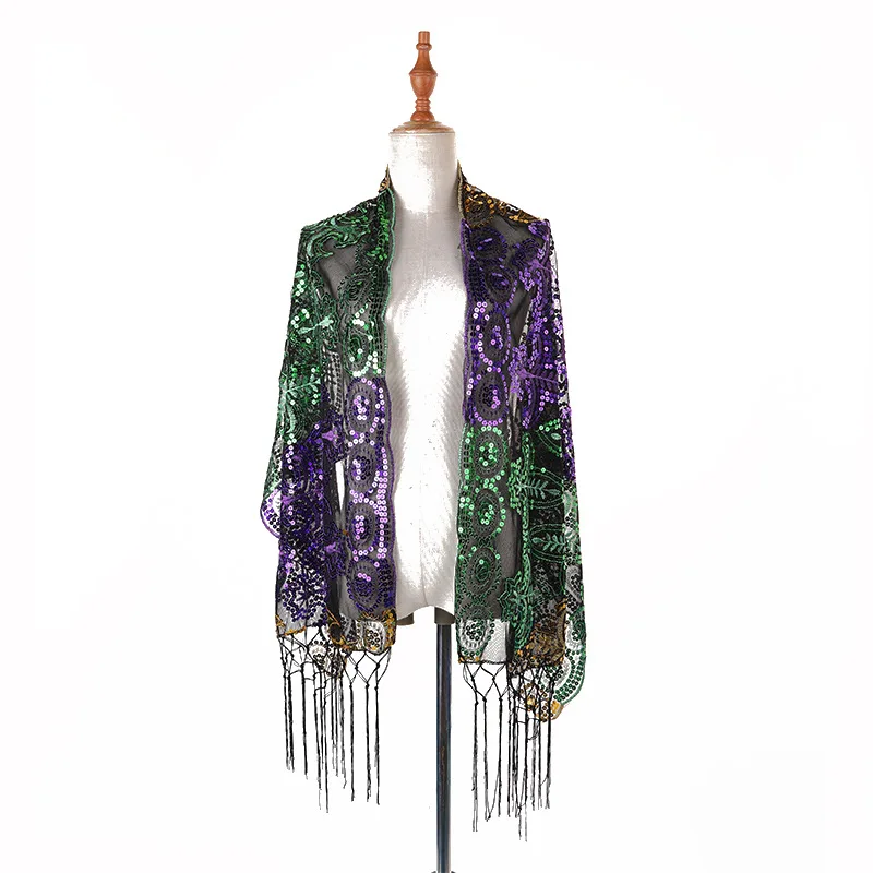 Three color Christmas Carnival Embroidered Sequins Scarf Multicolor - Shop at LoveMi