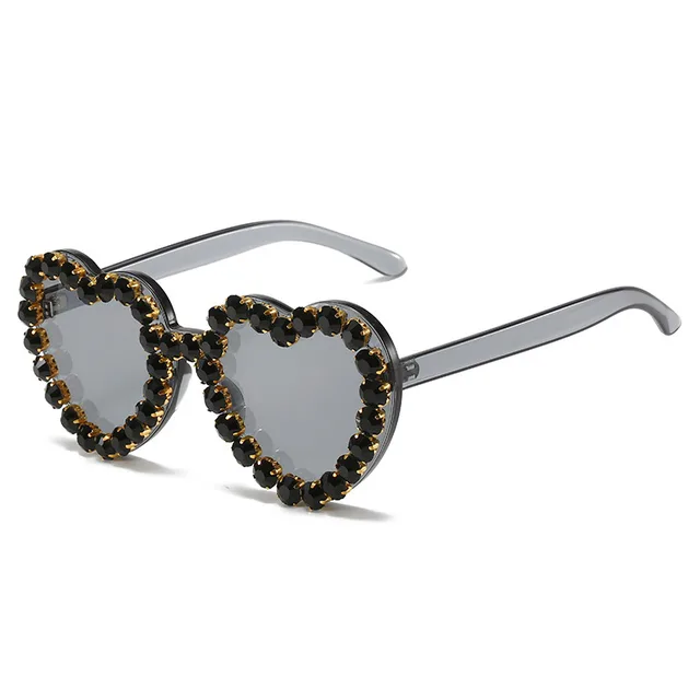 Fashionable All match Peach Heart Sunglasses For Women Gray Black Diamond - Shop at LoveMi