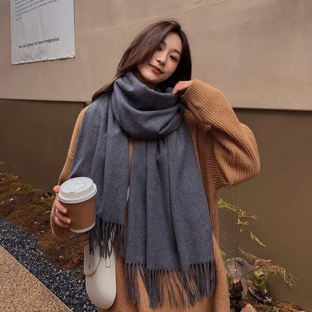 Women's Autumn And Winter Tassel Cashmere Scarf Dark Gray - Shop at LoveMi