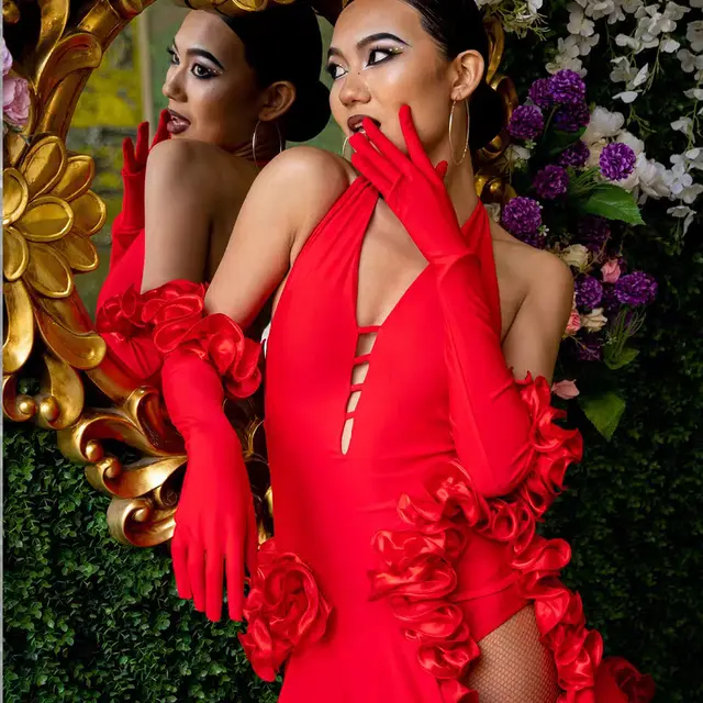 Satin Stretch Long Wedding Dress Etiquette Gloves Elegant Red - Shop at LoveMi