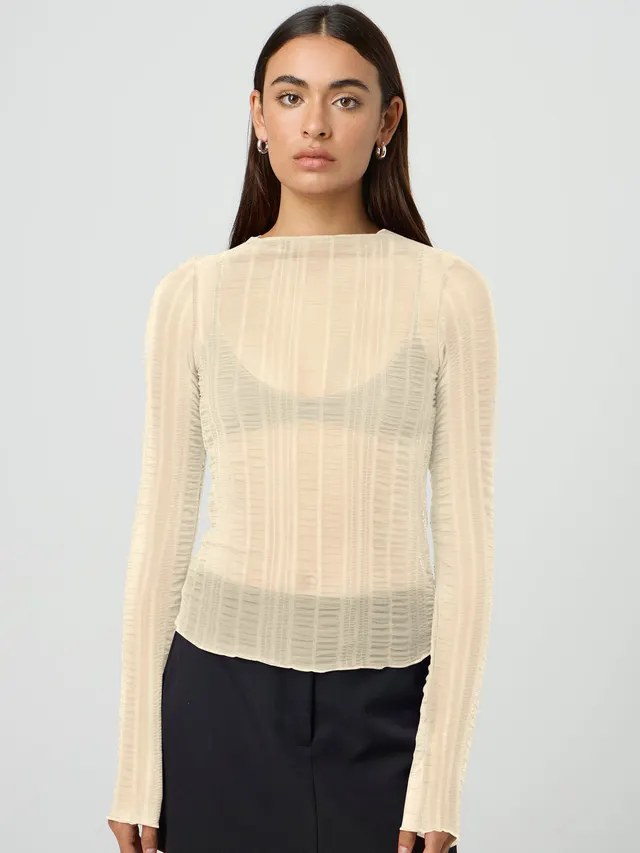 Women's Hollow Out See Through Long sleeved Top Apricot - Shop at LoveMi