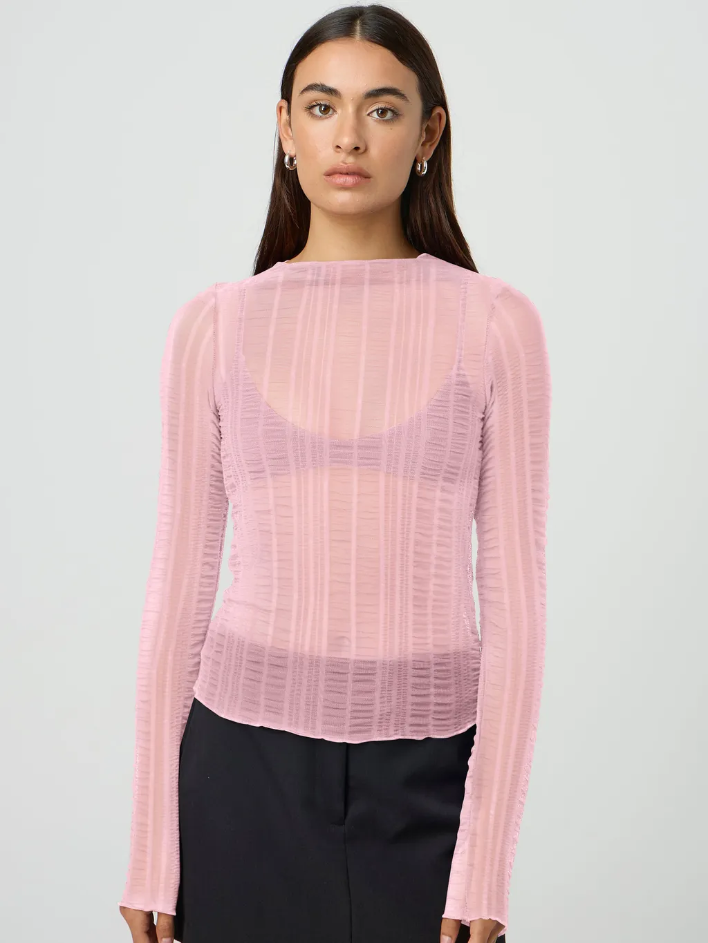 Women's Hollow Out See Through Long-sleeved Top - Pink