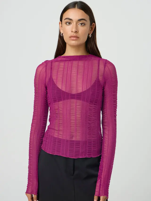 Women's Hollow Out See Through Long sleeved Top Rose Red - Shop at LoveMi