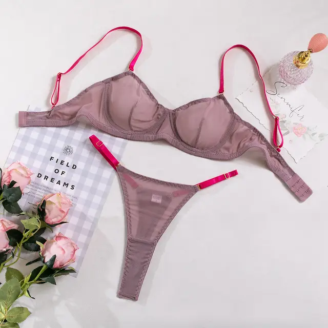 Lotus Color Mesh Comfortable Fabric Contrast Color See through Two piece Set Lotus Root Color - Shop at LoveMi