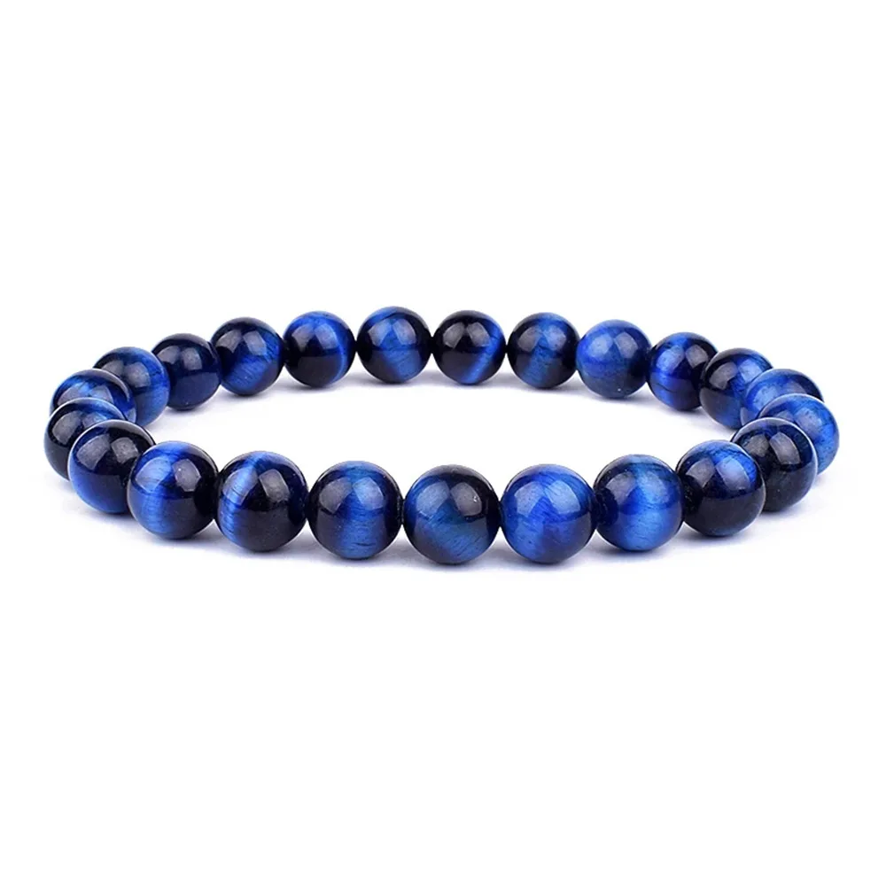 Natural Green Tiger-eye Bracelet Elastic Beaded - Gold Blue