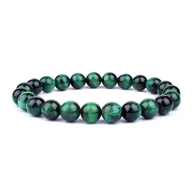 Natural Green Tiger eye Bracelet Elastic Beaded Green - Shop at LoveMi