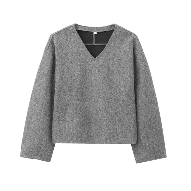 Women's Fashion Tara Fleece Jersey V neck Sweatshirt Suit Dark Gray Top - Shop at LoveMi