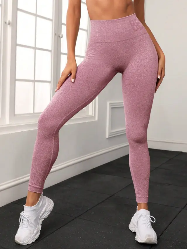Seamless Letter Peach Yoga Hip Raise Skinny High Waist Exercise Workout Pants Women Pink - Shop at LoveMi