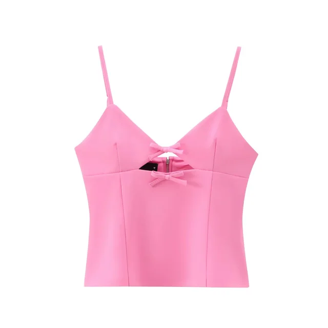 Women's Hollow out Detail Bow Sleeveless Top Pink - Shop at LoveMi