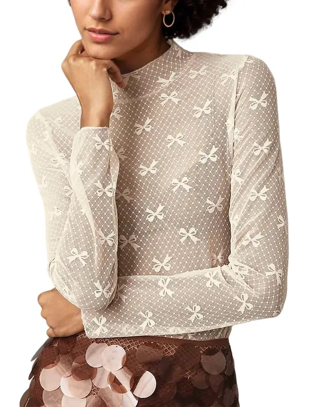 See through Lace Top Mesh Multi color Apricot - Shop at LoveMi