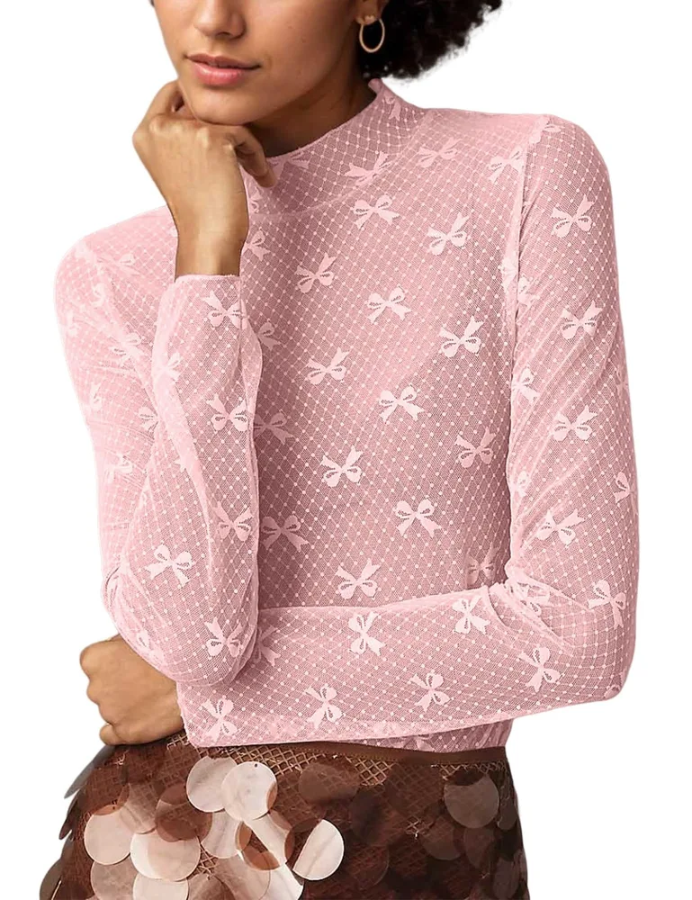 See-through Lace Top Mesh Multi-colour - Pink