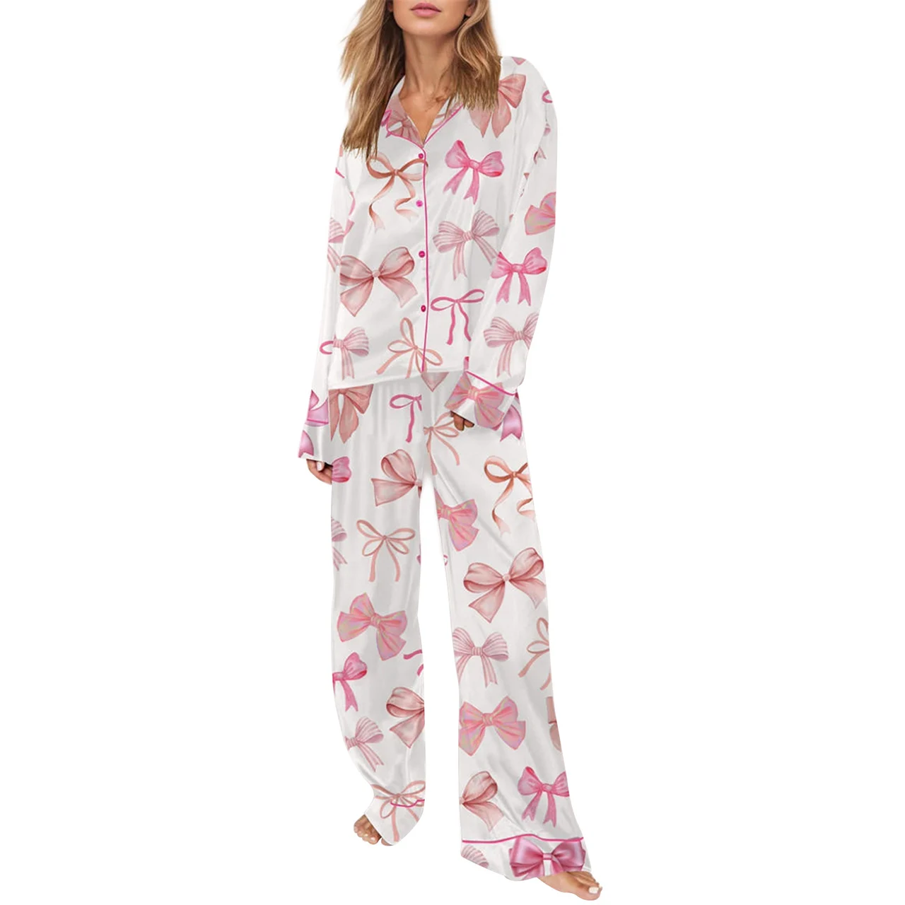 Printed Cute Pajamas Suit Long-sleeve Suit Suit Ladies - Pink
