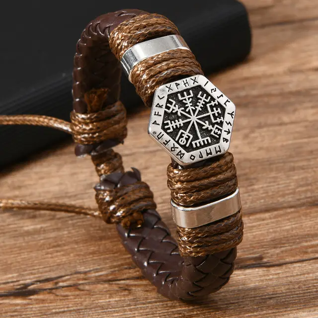 Retro Personality Trendy Oracle Compass Pu Leather Pull out Men's And Women's Bracelet Brown - Shop at LoveMi
