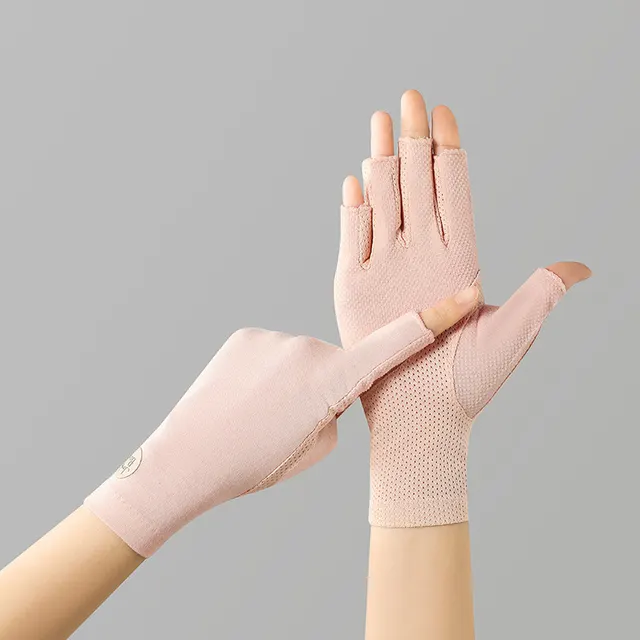 Open Finger Half Finger Nail Art Thin Touch Screen Cycling And Driving Outdoor UV proof Light Pink - Shop at LoveMi
