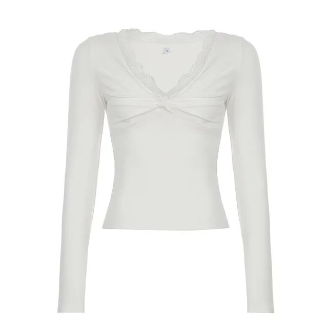 T shirt Women's Design Twisted Pleated Chest Bottoming Shirt White - Shop at LoveMi