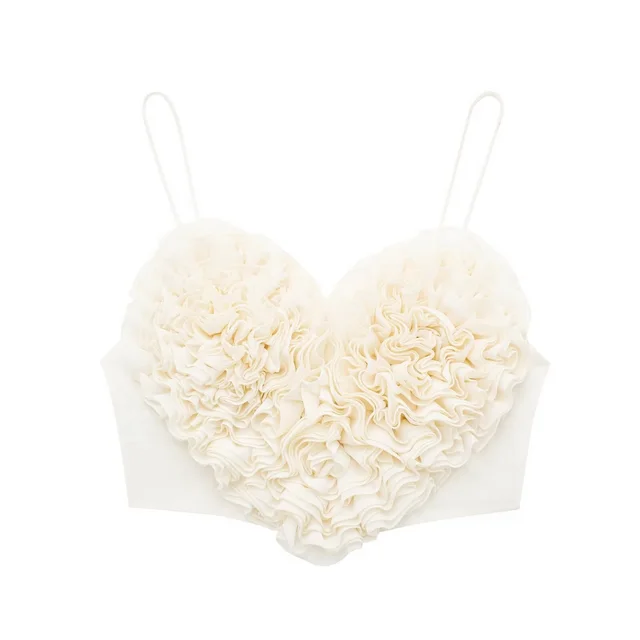 Women's Fashion Slim Heart shaped Puffy Short Top Off White - Shop at LoveMi