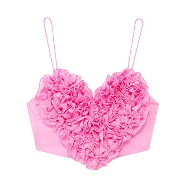 Women's Fashion Slim Heart shaped Puffy Short Top Pink - Shop at LoveMi