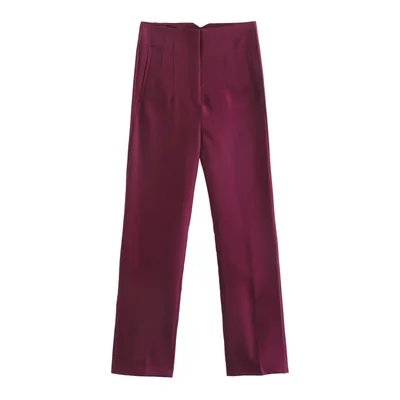 Women's Fashion Slim Fit Slimming High waisted Trousers Light Purple Red - Shop at LoveMi