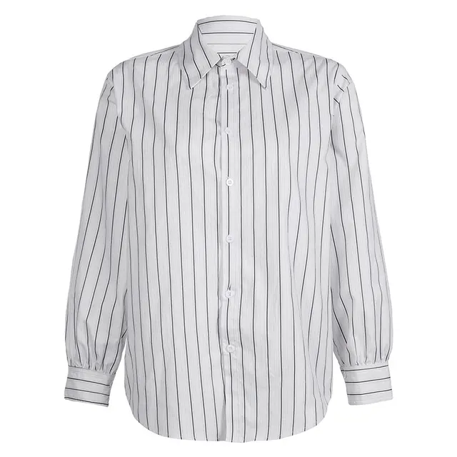 Niche Design Vertical Striped Loose Temperament Shirt White - Shop at LoveMi