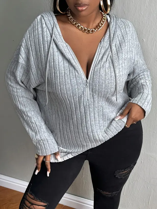 Women's Fashion Personalized Hooded Zipper Top Gray - Shop at LoveMi