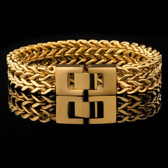 Stainless Steel Bracelet Retro Double Titanium Steel Cuban Link Chain Gold - Shop at LoveMi