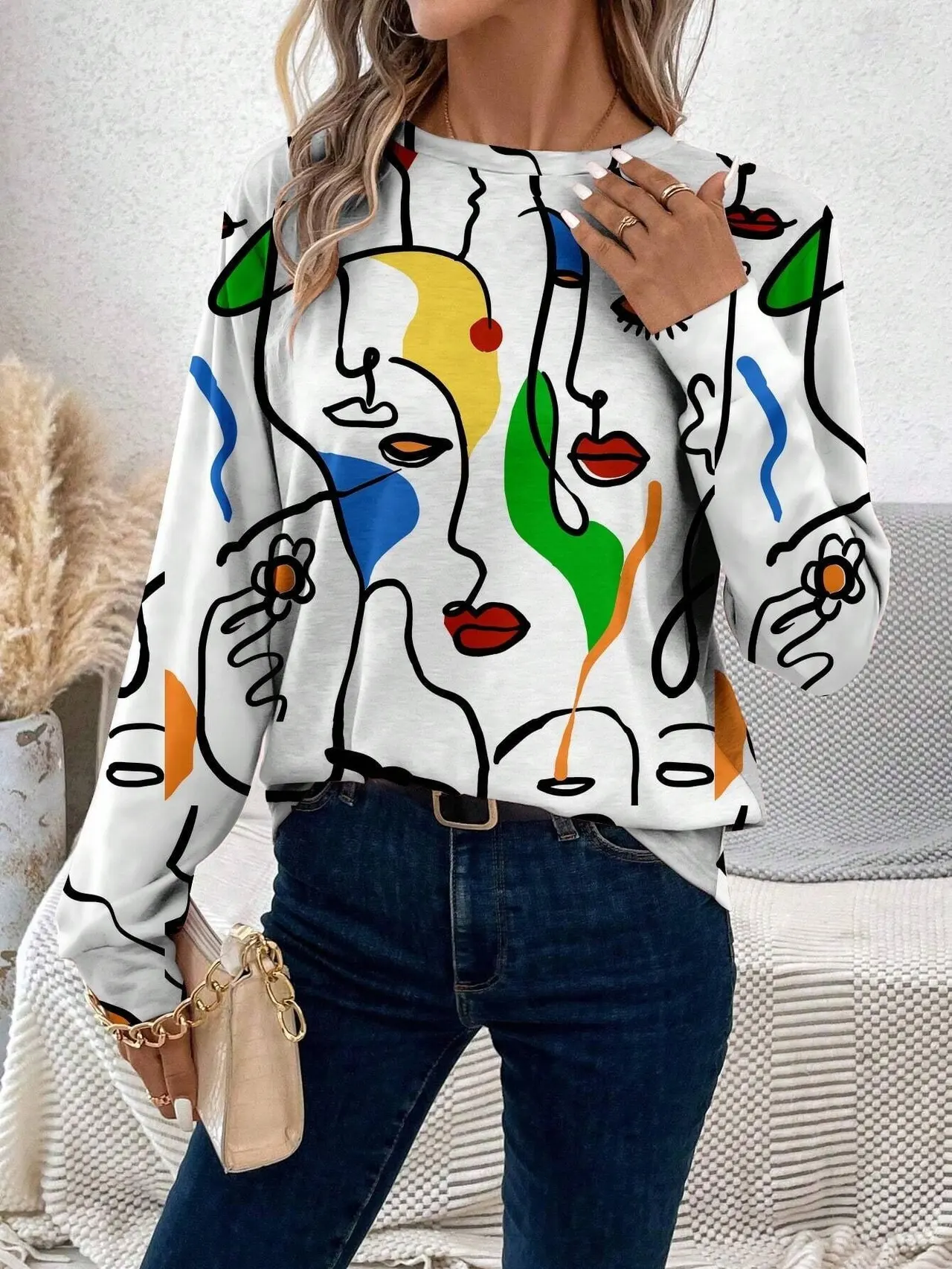 European And American All-matching Plant Pattern Women's Long-sleeved Garden Collar Sweater - Me01Me01Zn241118Y021