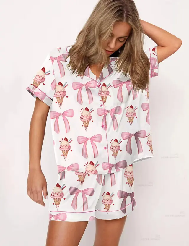 Digital Printing Can Be Outerwear Short sleeved Shorts Suit Women 1 Bowknot Ice Cream - Shop at LoveMi