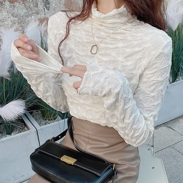 Autumn And Winter Brown Long sleeved T shirt Female All matching Slim Fit Apricot Premium Edition - Shop at LoveMi