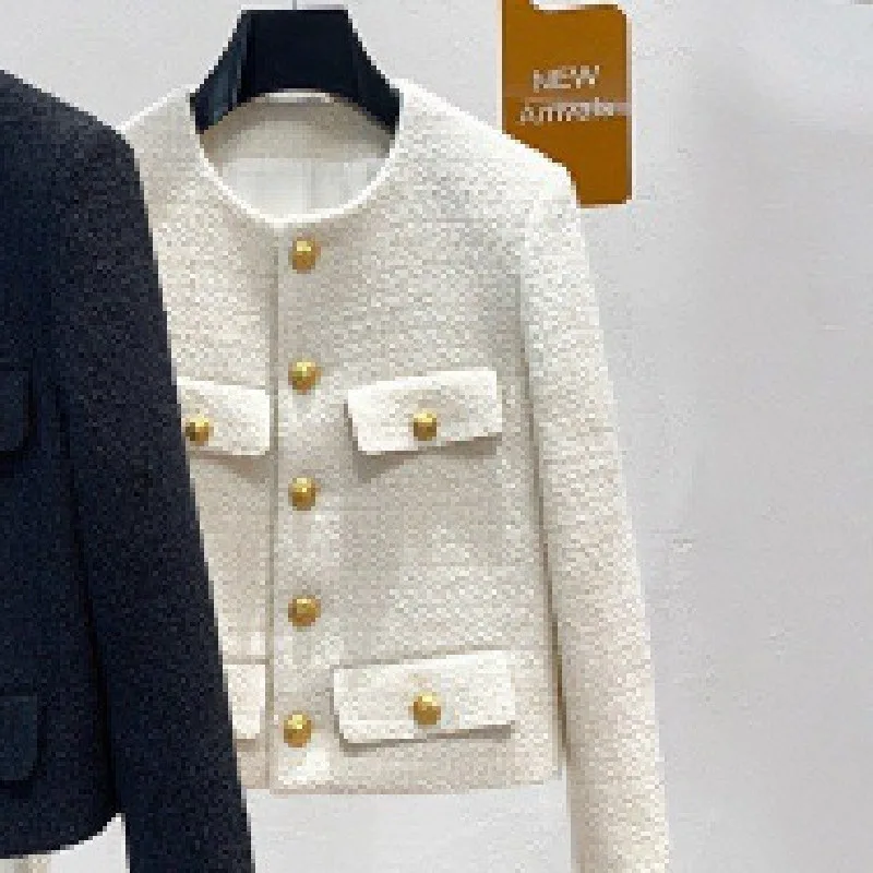 Women's Fashion Solid Color Retro Woolen Top Milky White - Shop at LoveMi
