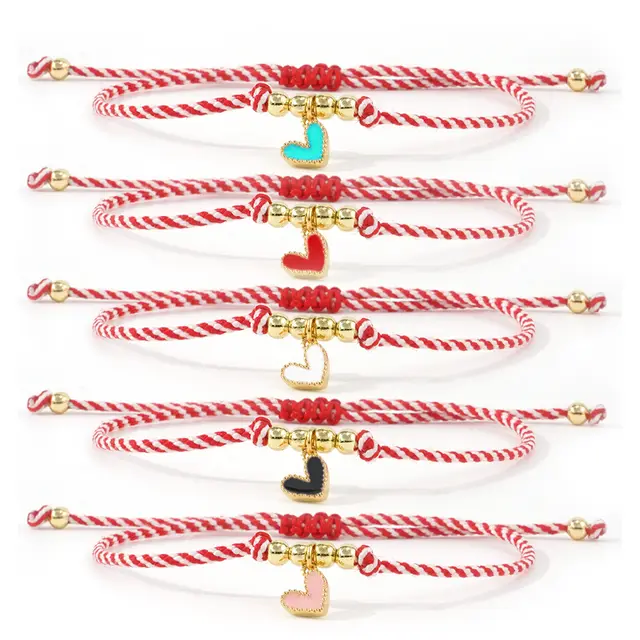 Copper Bead Drop Oil Copper Peach Heart Red And White Rope Bracelet Jss24120401A - Shop at LoveMi