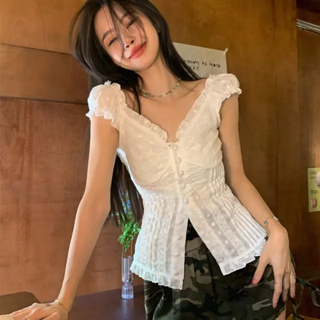 Women's Casual Slimming White Lace Blouse White - Shop at LoveMi