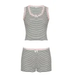 Black And White Striped Contrast Colour Lace Stitching Shorts Suit - White
